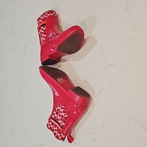 Coach Red Ankle Rain Boots Size 8 - Picture 4 of 4